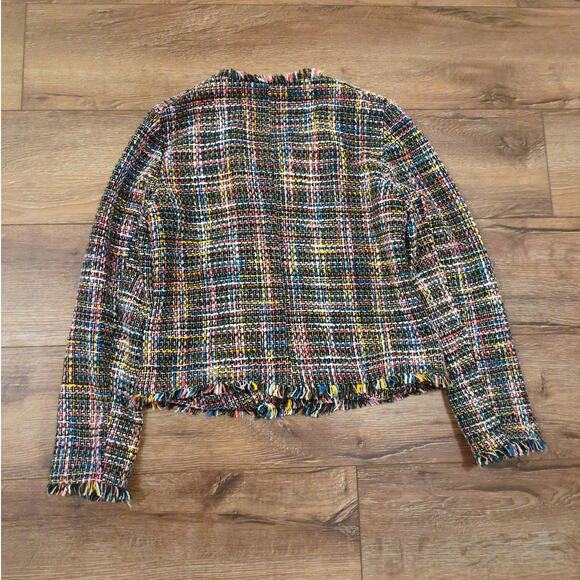 Halogen Women's Medium Frayed Zip Jacket Knit Rainbow Multicolor Tweed Blazer - Picture 8 of 8